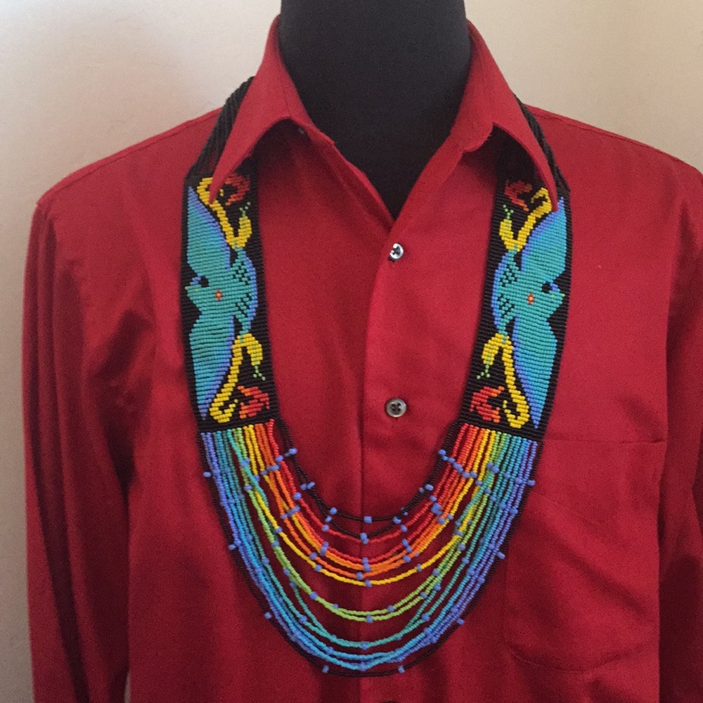 UNISEX LONG NATIVE HAND BEADED NECKLACE